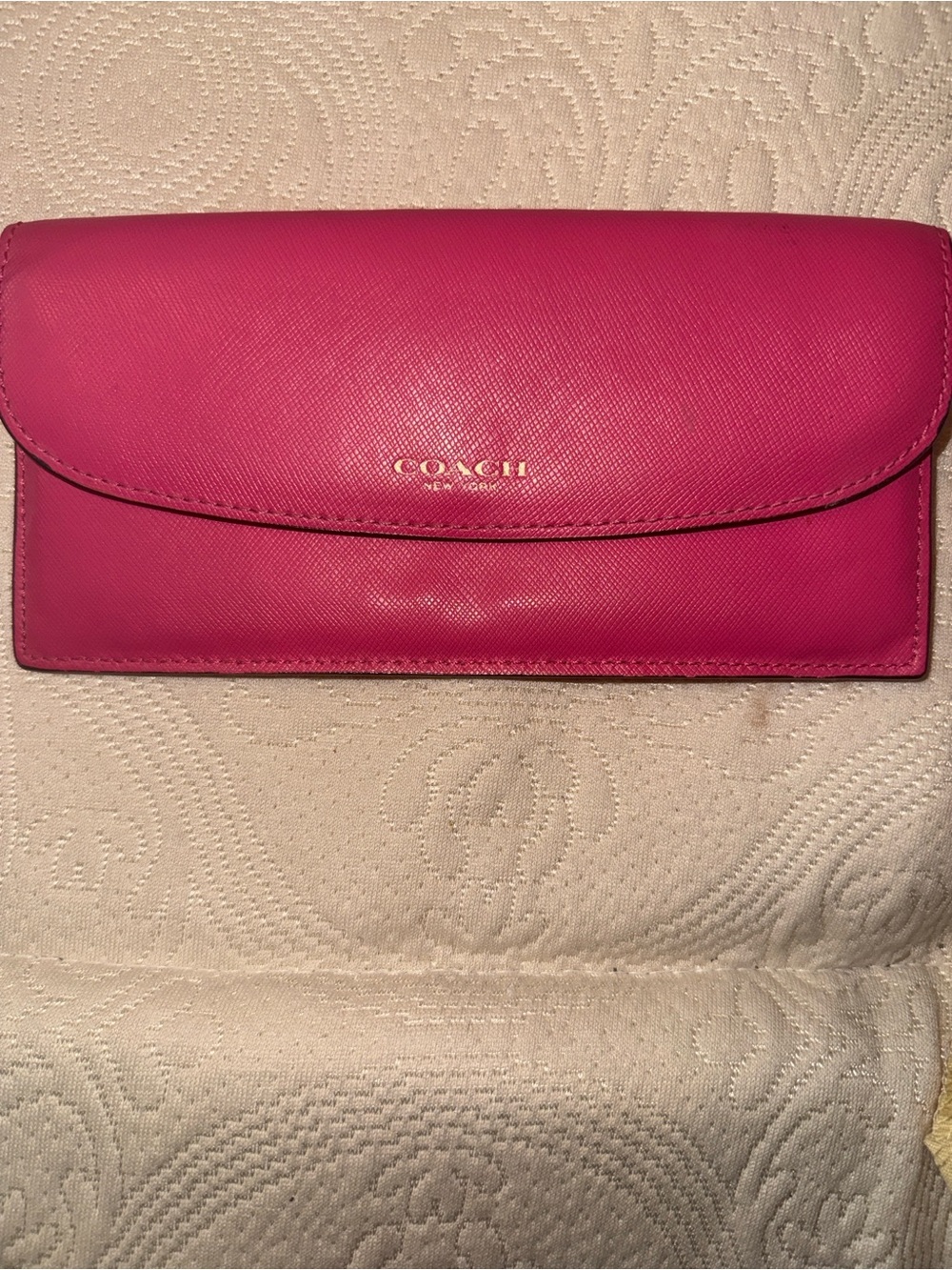 Coach Hot Pink Saffiano Leather Continental Wallet